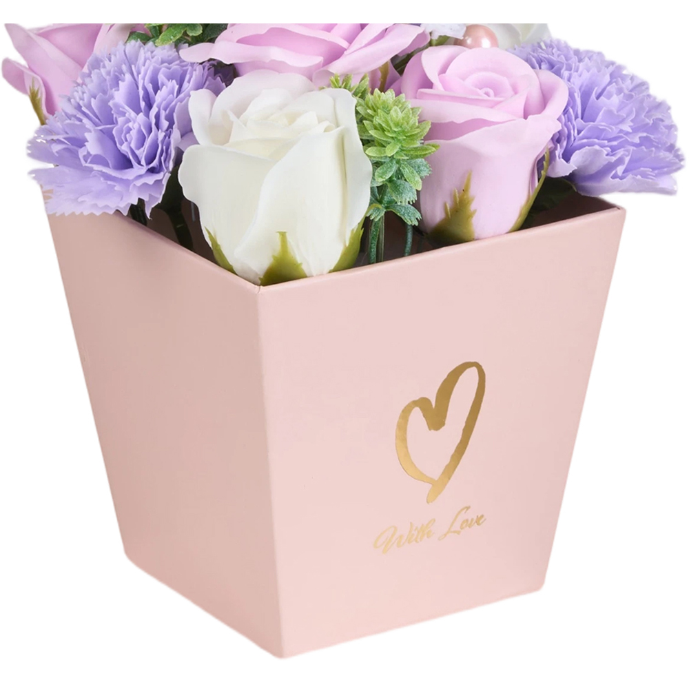 Living and Home Purple Rose and Carnation Soap Flower Bouquet Gift Box Image 3