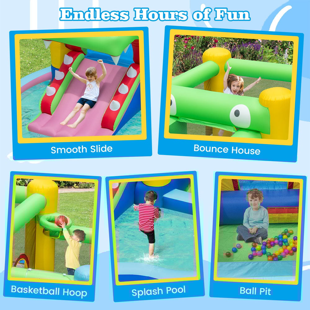 Costway 5 in 1 Inflatable Bounce House Crocodile Water Park with Splash Pool with Blower 680W Image 4