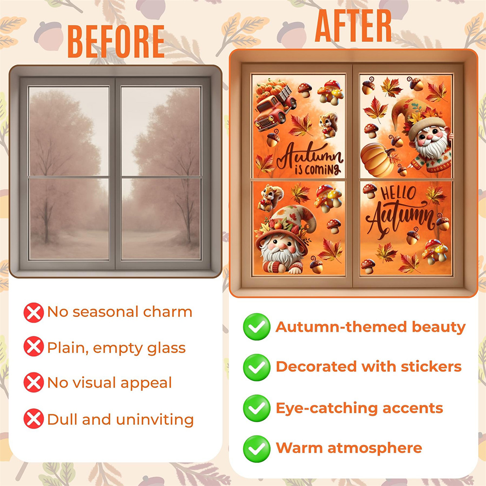 Walplus Halloween 111 Piece Autumn Whimsical Gnomes Window Cling Set Image 5