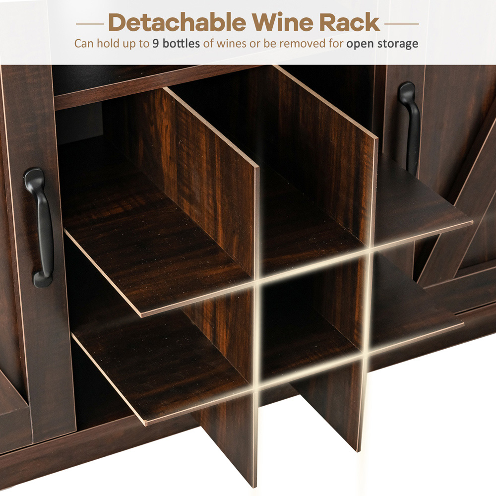 Costway 2 Door 2 Shelf Dark Brown Buffet Storage Cabinet with Detachable Wine Rack Image 8