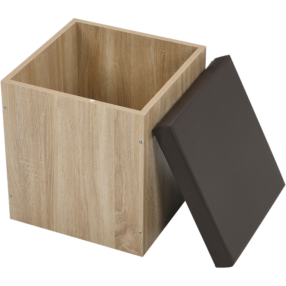 Living and Home 4 Seater Natural Wood Table & Storage Stool Set Image 6