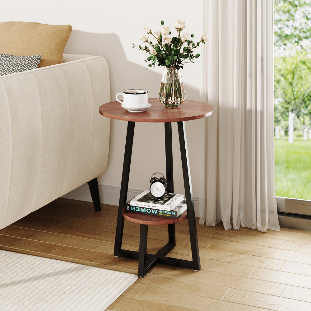 Living and Home 2 Tier Walnut Round Side Table with MDF Top Image 8
