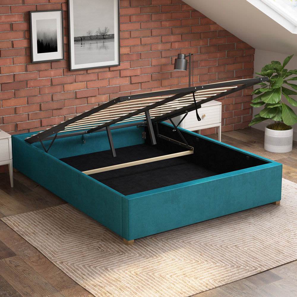 Aspire Furniture Double Teal Plush Platform Ottoman Bed Image 2