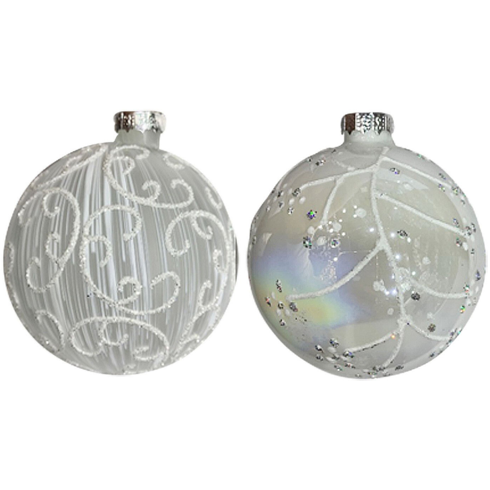 Frosted White Glittered Swirl Bauble - White Image