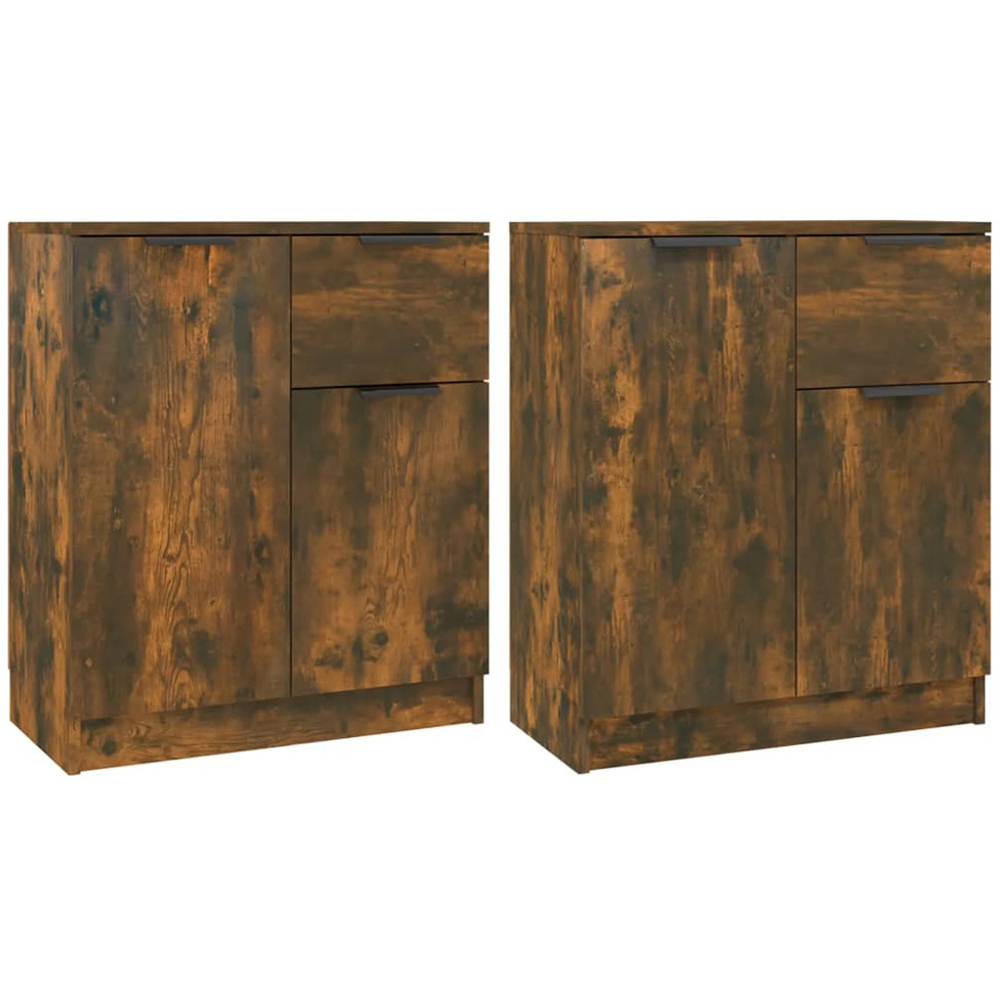 vidaXL 2 Door Single Drawer Smoked Oak Sideboard Set of 2 Image 2
