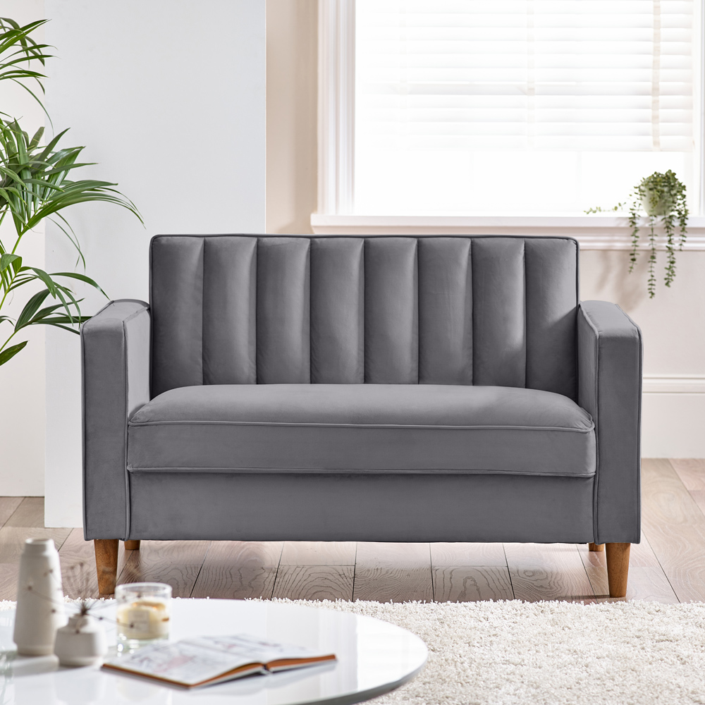 Furniturebox Kody 2 Seater Grey Velvet Sofa Image 2
