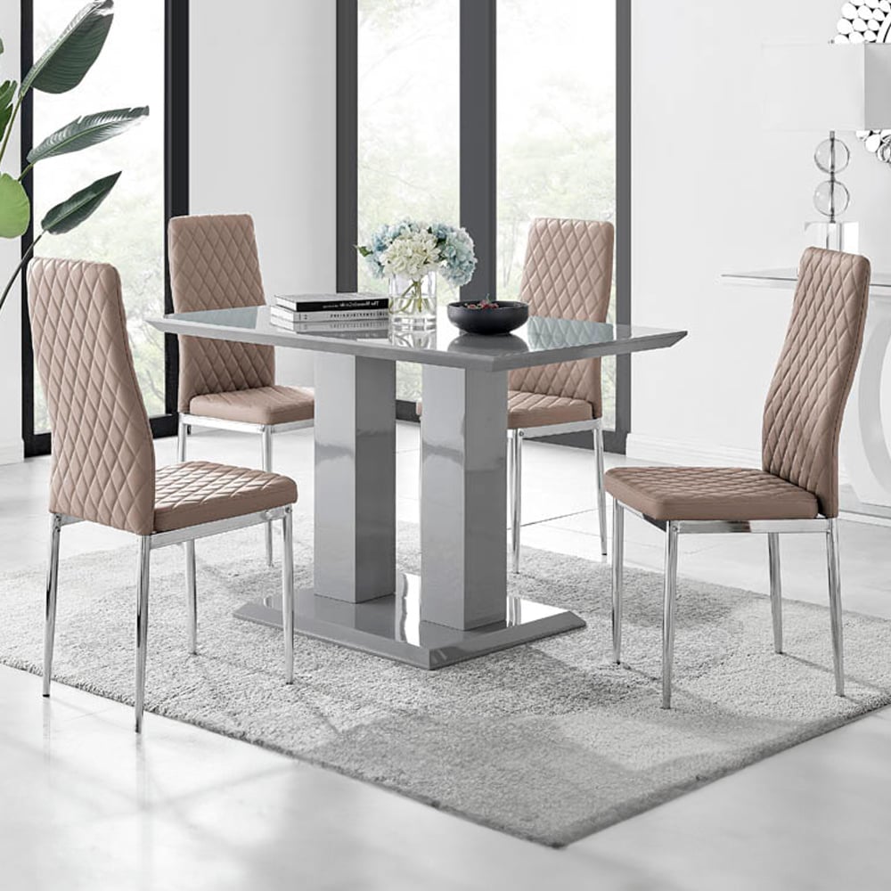 Furniturebox Molini Valera 4 Seater Dining Set Grey Gloss Cappuccino and Chrome Image 1