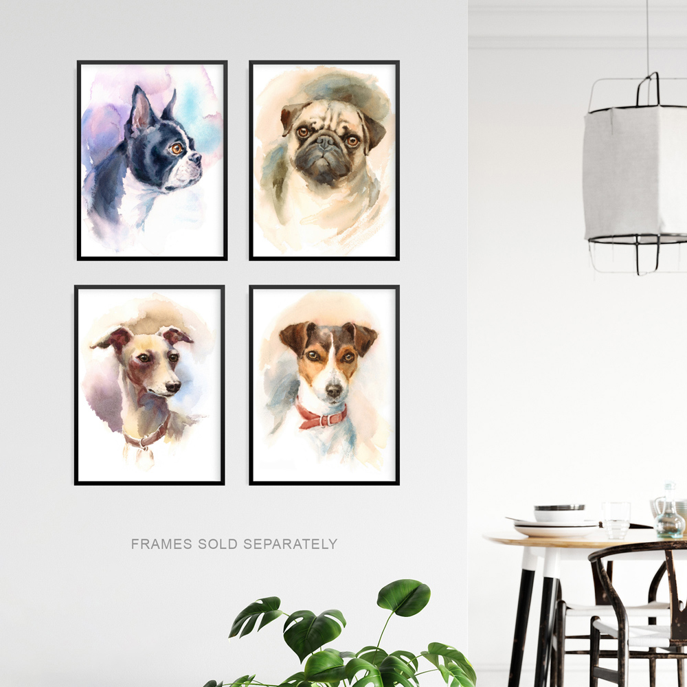 Artery8 Dog Watercolour Paintings Wall Art Print 30 x 41cm 4 Pack Image 3