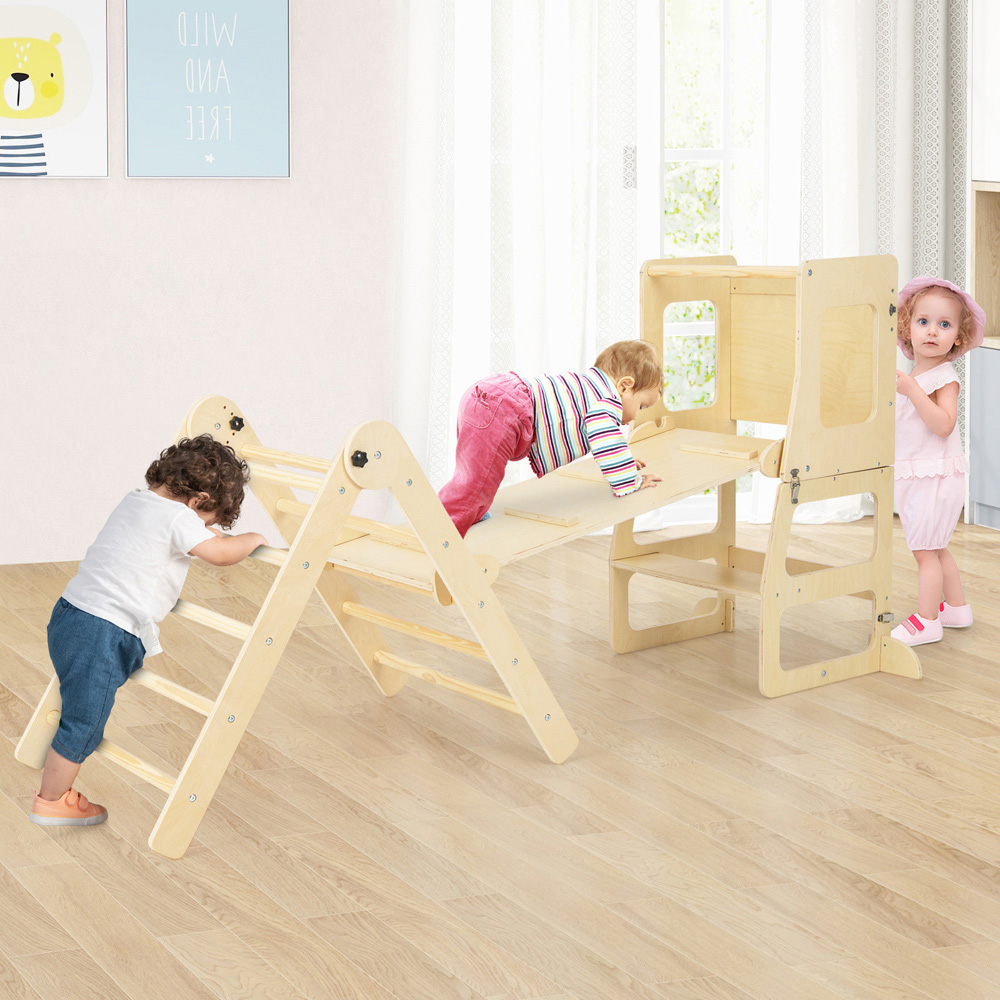 Costway Natural Kids 7 in 1 Foldable Climbing Playset Image 2