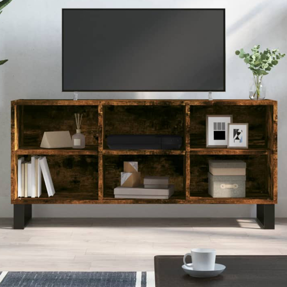 vidaXL 6 Shelf Smoked Oak TV Cabinet Image 1
