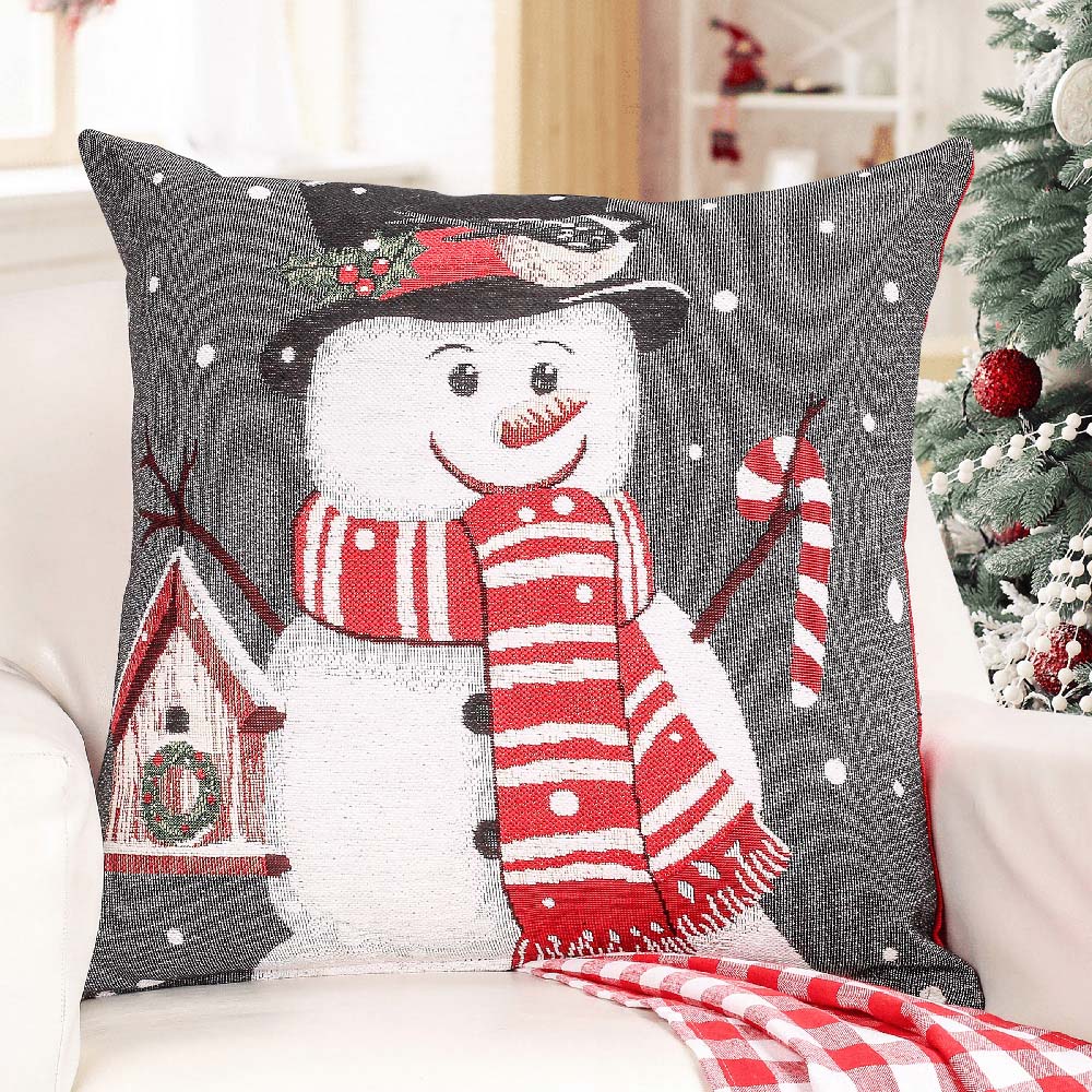 Noel Square Snowman Birdhouse Grey Cushion 43 x 43cm Image 2