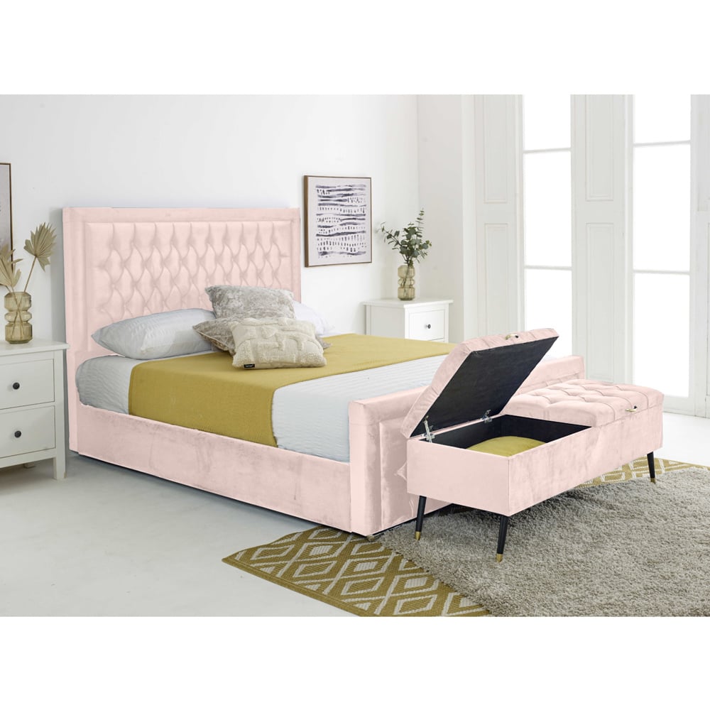 Eleganza Paloma Single Pink Plush Velvet Bed Frame with Headboard and Footboard Image 3