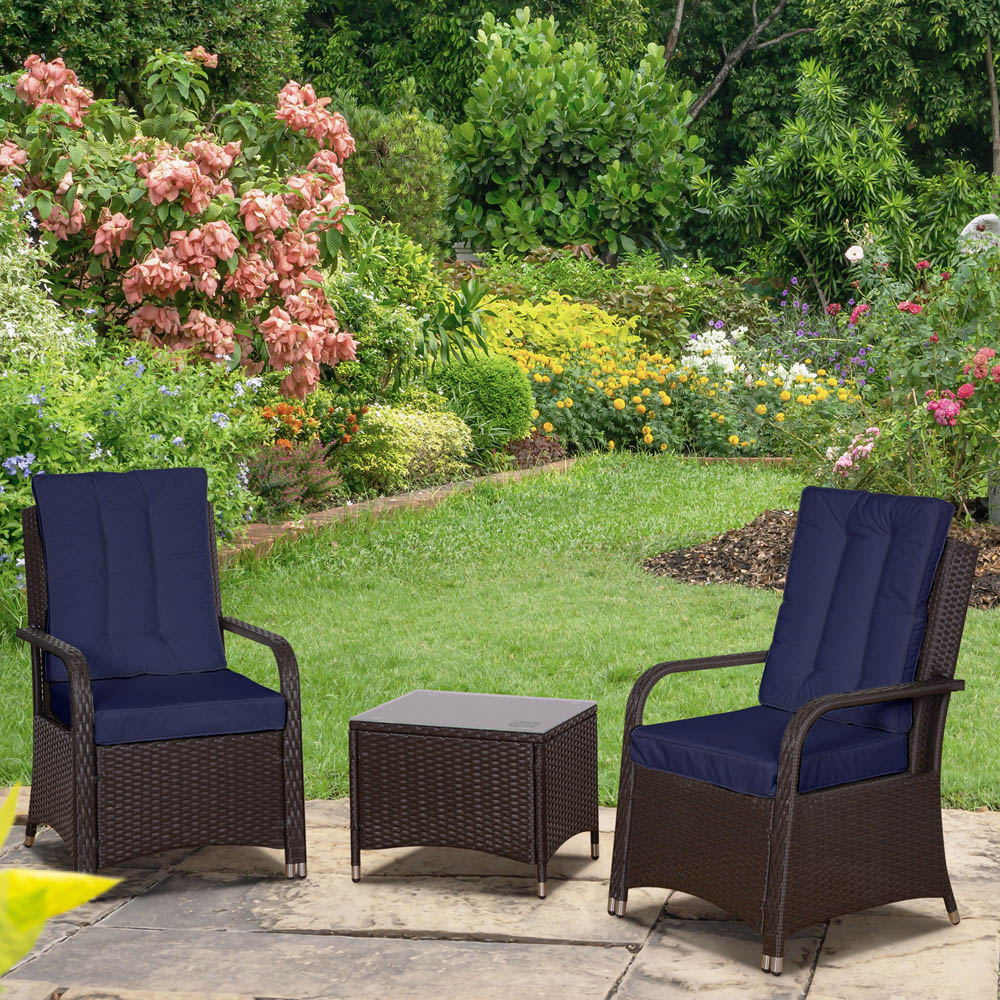 Outsunny 2 Seater Dark Blue PE Rattan Bistro Set with Cover Image 1