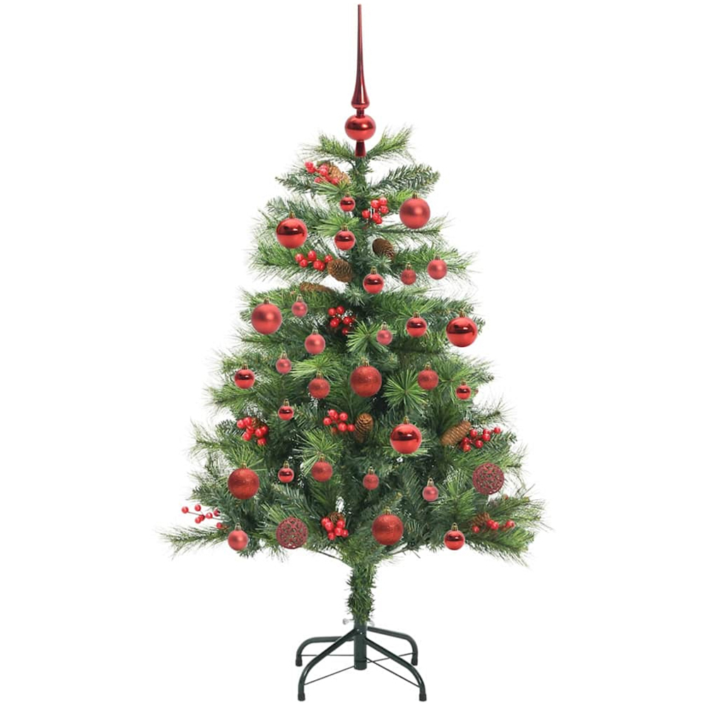 vidaXL 150 LED Pre-Lit Red Baubles Green Artificial Christmas Tree 5ft Image 4