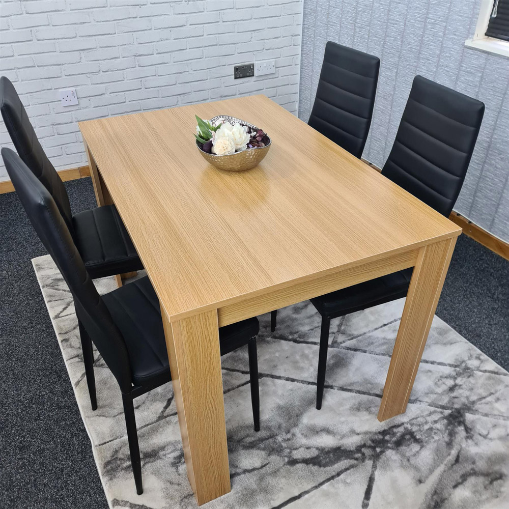 Portland 4 Seater Leather Dining Set Oak Effect and Black Image 6