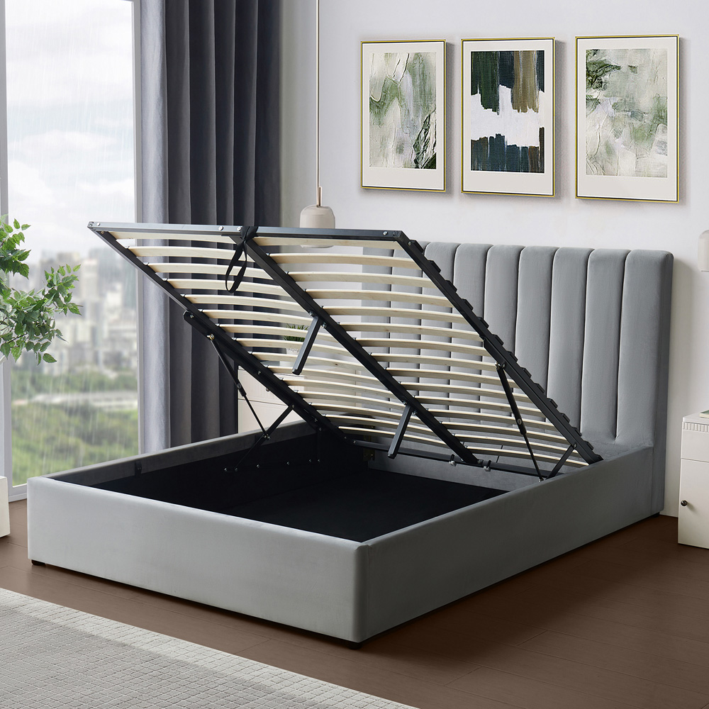 Brooklyn Corwin Double Grey Velvet Ottoman Bed Image 3