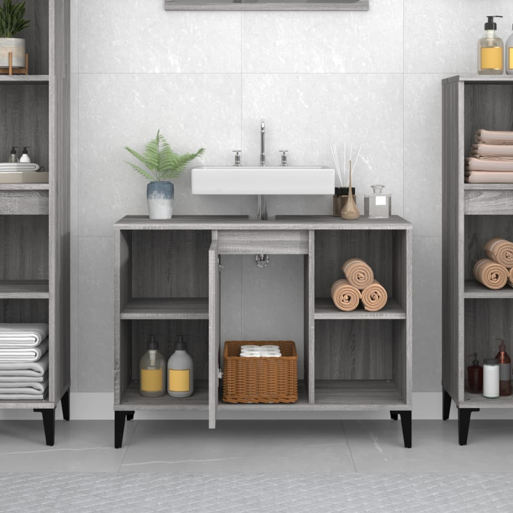 vidaXL Single Door 4 Shelf Grey Washbasin Cabinet Image 9
