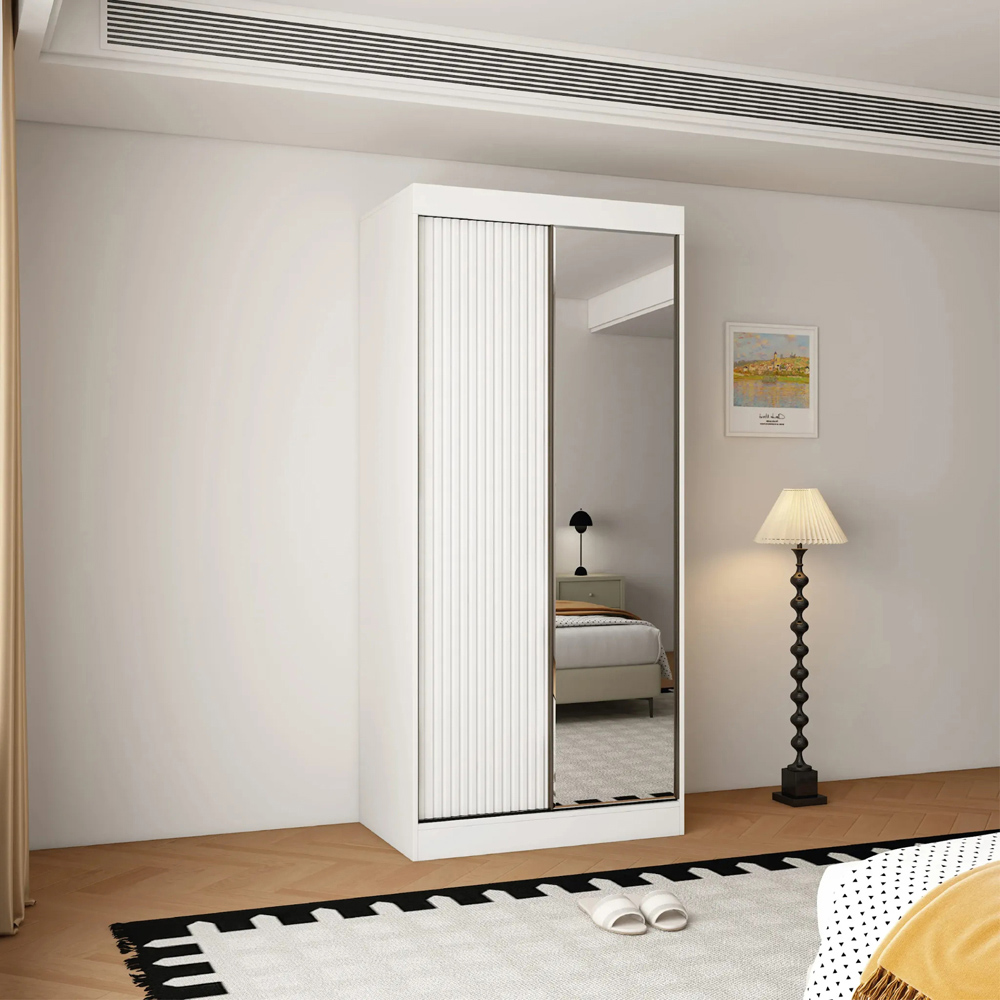 ARTESA Berlin 2 Door White Mirrored Sliding Wardrobe 100cm Image 6
