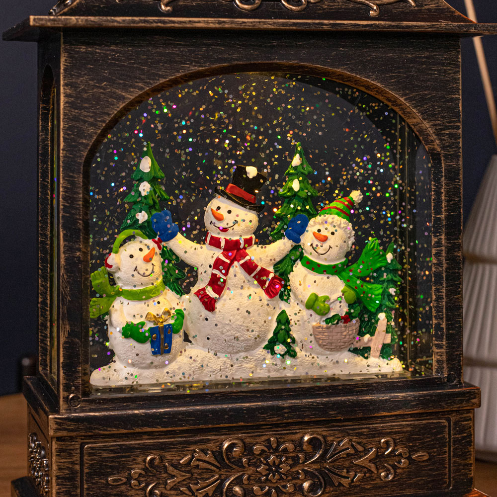 Samuel Alexander Snowman Warm White LED Christmas Water Spinner Bronze Lantern 28cm Image 2