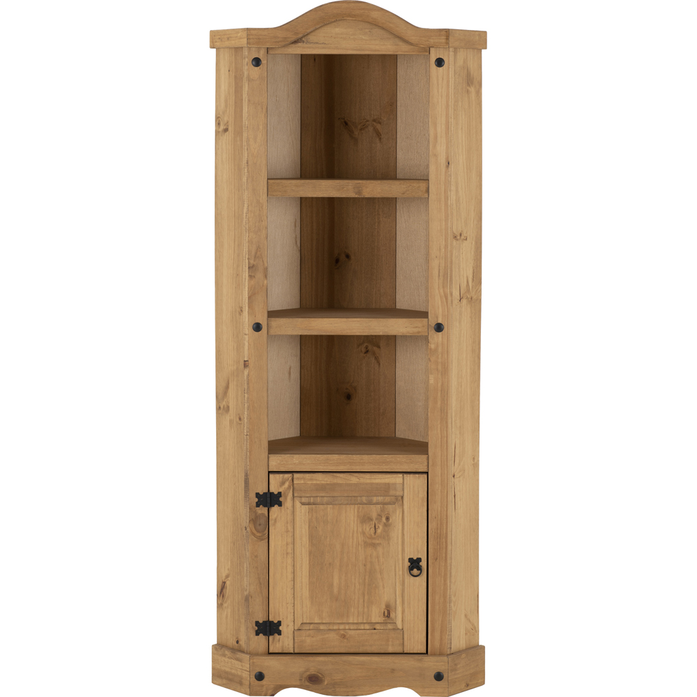 Seconique Corona Single Door 3 Shelf Distressed Waxed Pine Corner Bookshelf Image 3