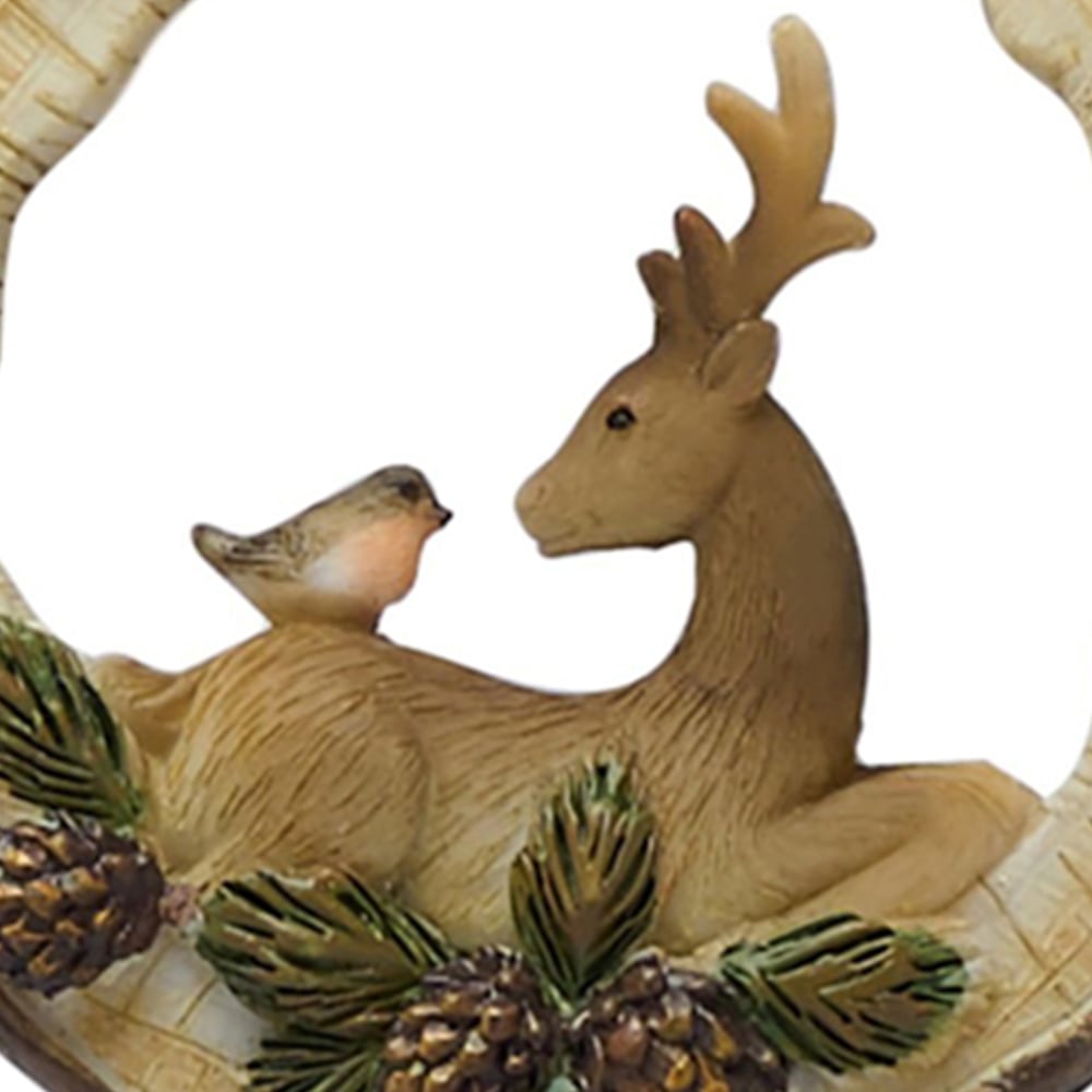The Seasonal Gift Co. Sitting Reindeer Wood Effect Hanging Decoration Image 3