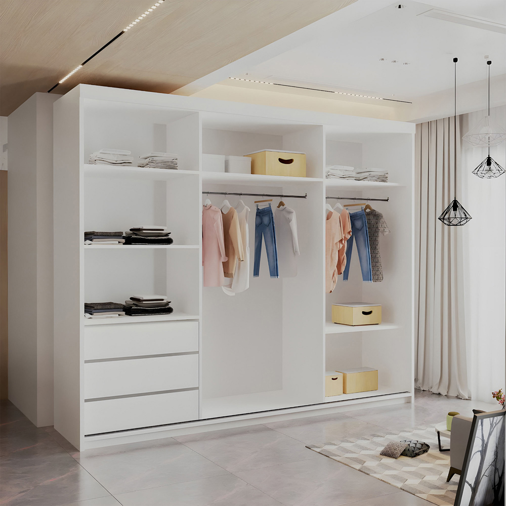 Sliding Wardrobes 4U Royal Minimalist 3 Door White Weave Mirrored Wardrobe 250cm Image 3