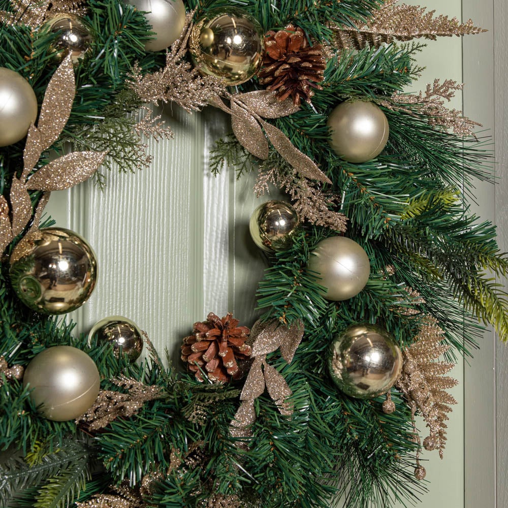 Samuel Alexander Christmas Wreath with Gold Baubles Pinecones and Glitter Berries 60cm Image 3