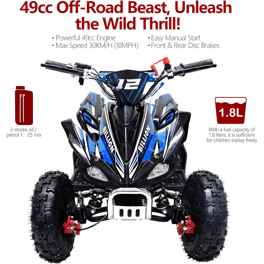 Alivio Kids Blue 49cc 2-Stroke Engine Mini Petrol Quad Bike with Disc Brakes 1.8L Image 7