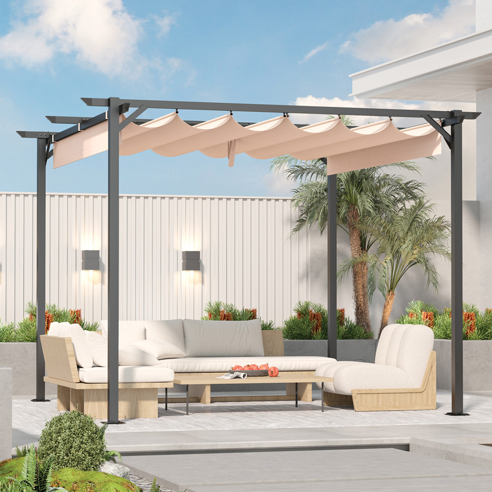 Rattrix 2.4 x 2.4m Cream Pergola with Retractable Canopy Image 1