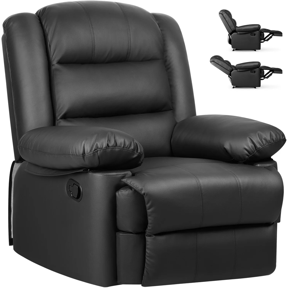 Rattrix Black PU Leather Manual Reclining Chair with Padded Backrest and Retractable Footrest Image 2