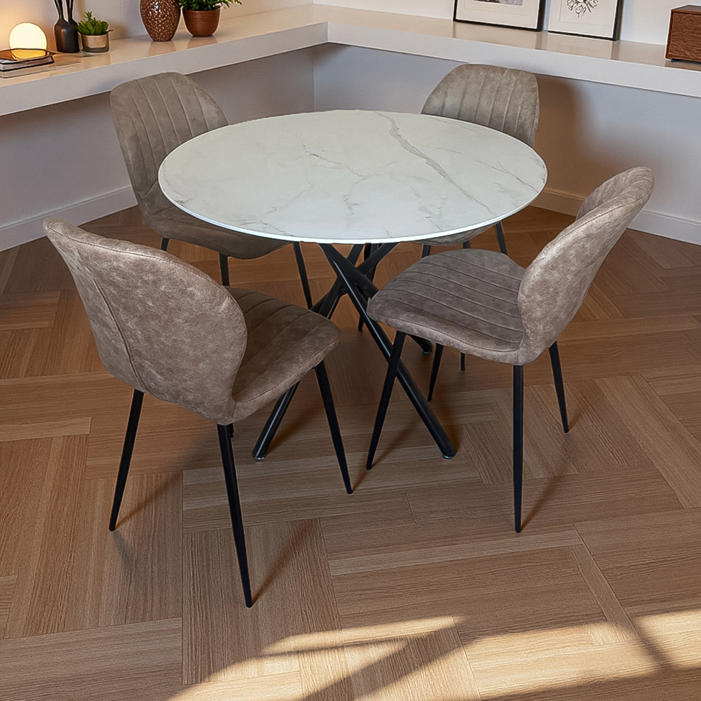 Indoor Living Seattle 4 Seater Tan Jaydn Leather Dining Table Set Image 8