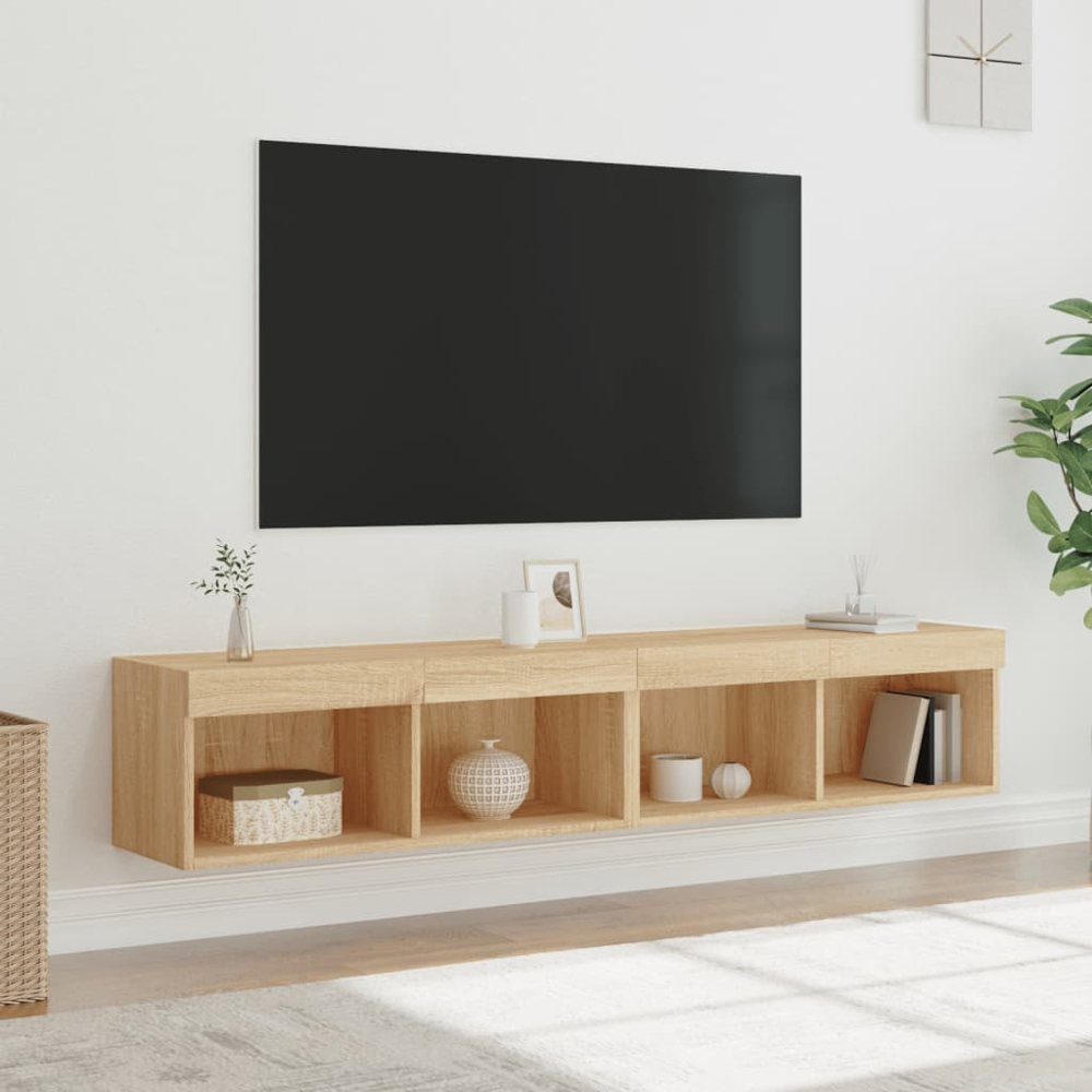 vidaXL 2 Shelf Sonoma Oak Wall Mounted TV Cabinet Set of 2 Image 4