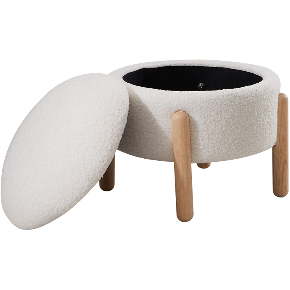 Living and Home White Round Teddy Fleece Storage Ottoman with Removable Lid Image 3