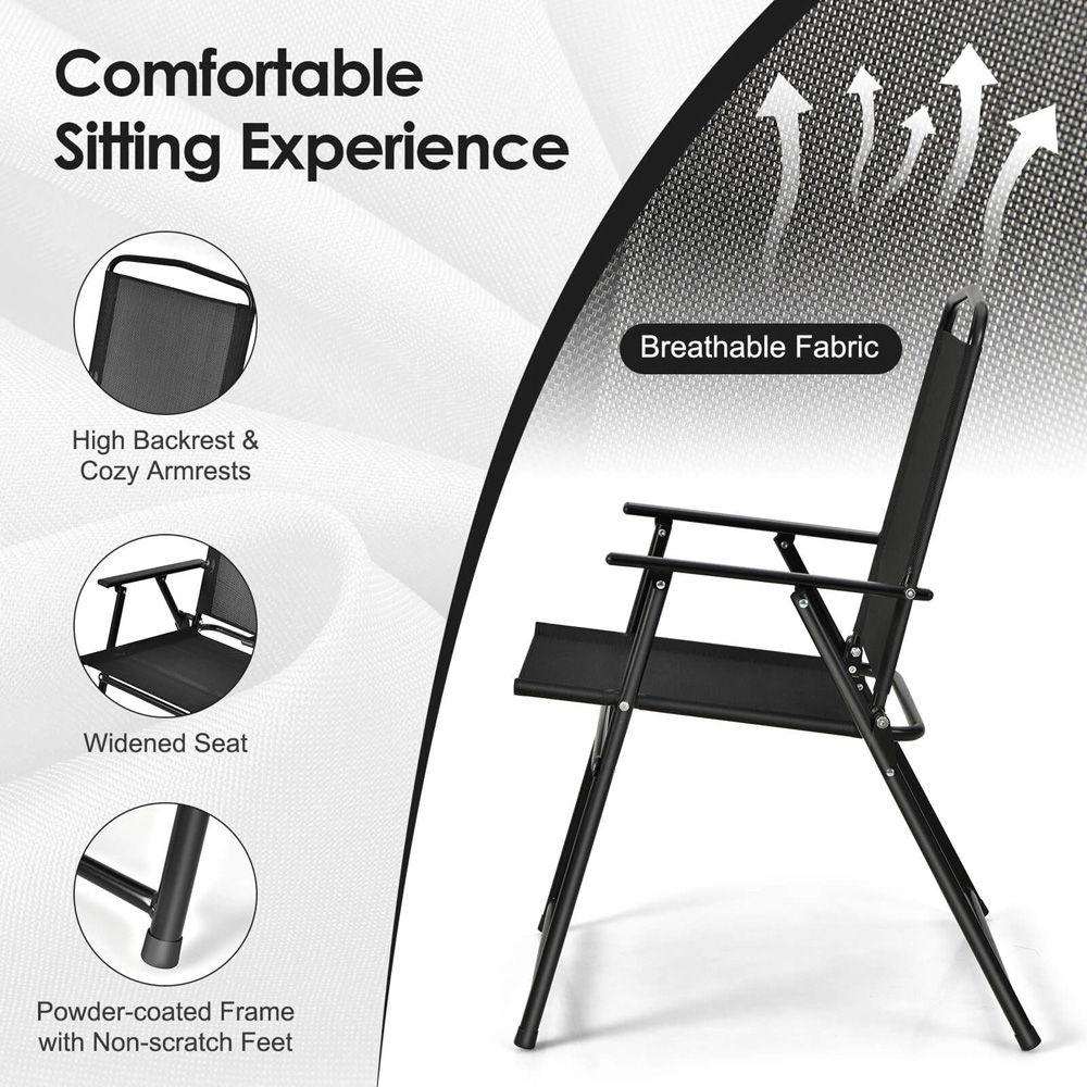 Costway 4 Seater Garden Dining Set with Umbrella Hole Black Image 6