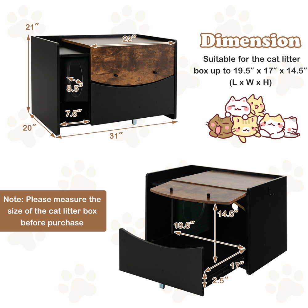 Costway Brown Cat Litter Box Enclosure Image 9