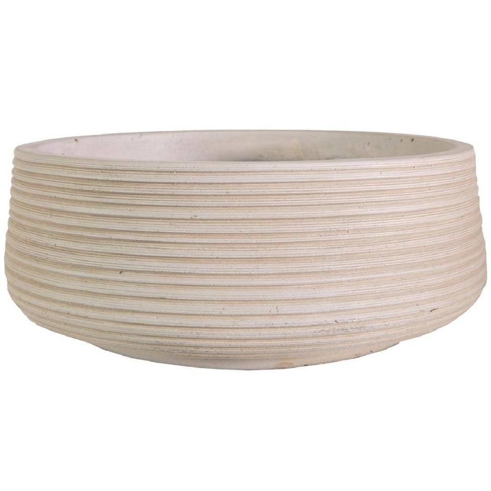 wilko Large Ribbed Beige Light Concrete Fibrestone Outdoor Bowl Plant Pot 12cm Image