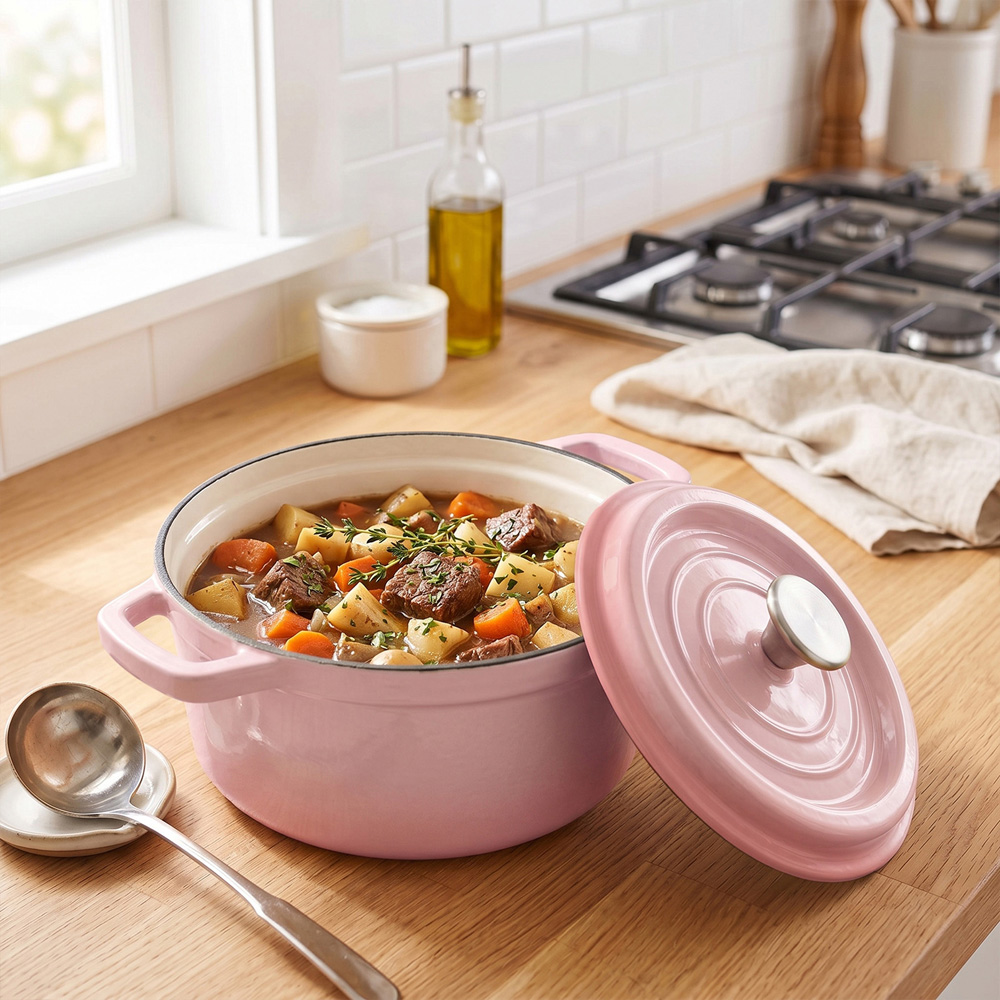 Living and Home Gradient Pink Enamelled Cast Iron Dutch Oven Pot 5L Image 7