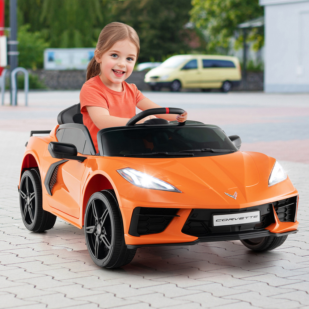 Costway Kids Orange Licensed Chevrolet Corvette C8 Electric Ride On Car with Remote Control 12V Image 2
