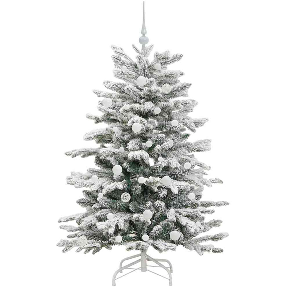 vidaXL Pre-Lit White Baubles White Artificial Snow Flocked Christmas Tree 5ft Image 4