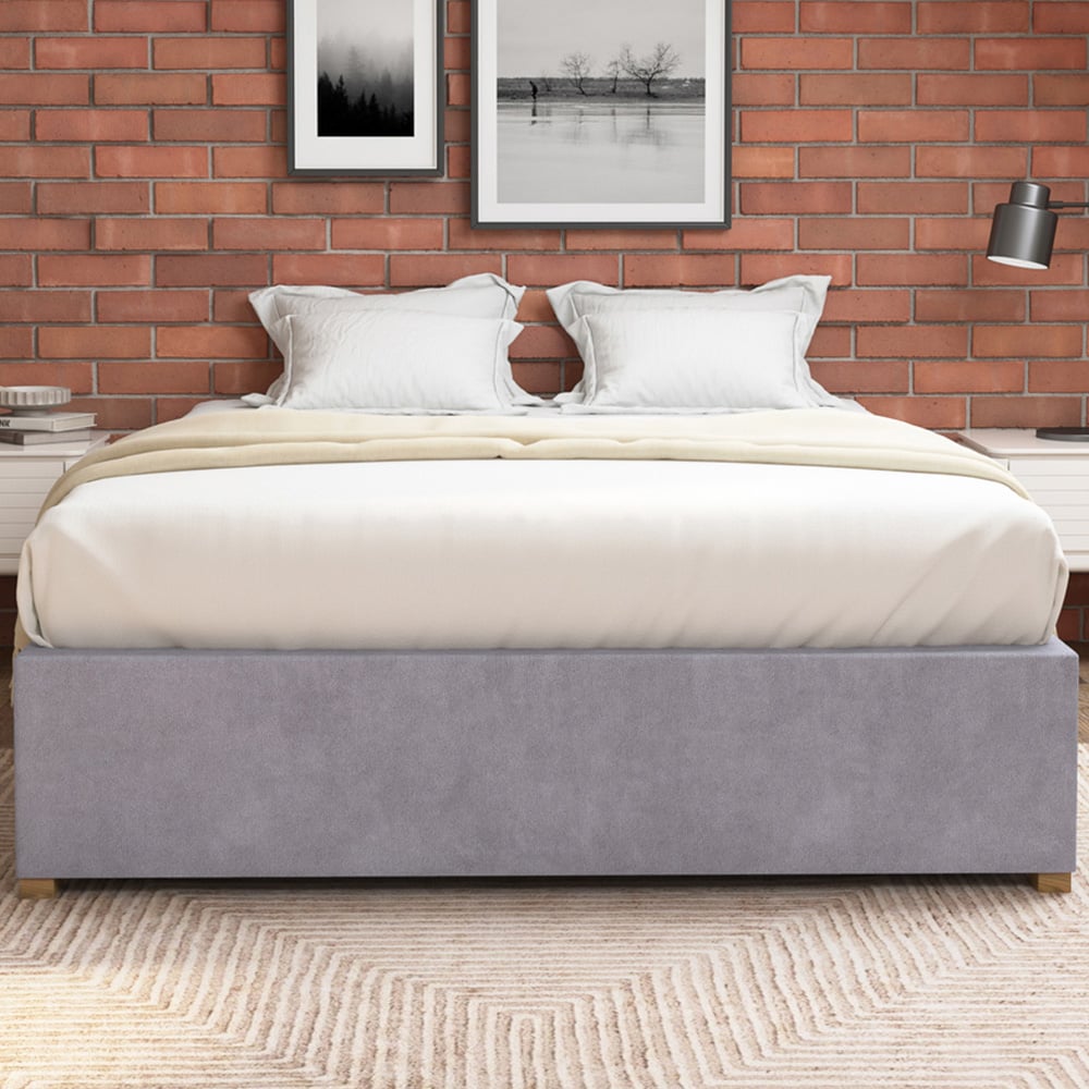 Aspire Furniture King Size Silver Plush Platform Ottoman Bed Image 3