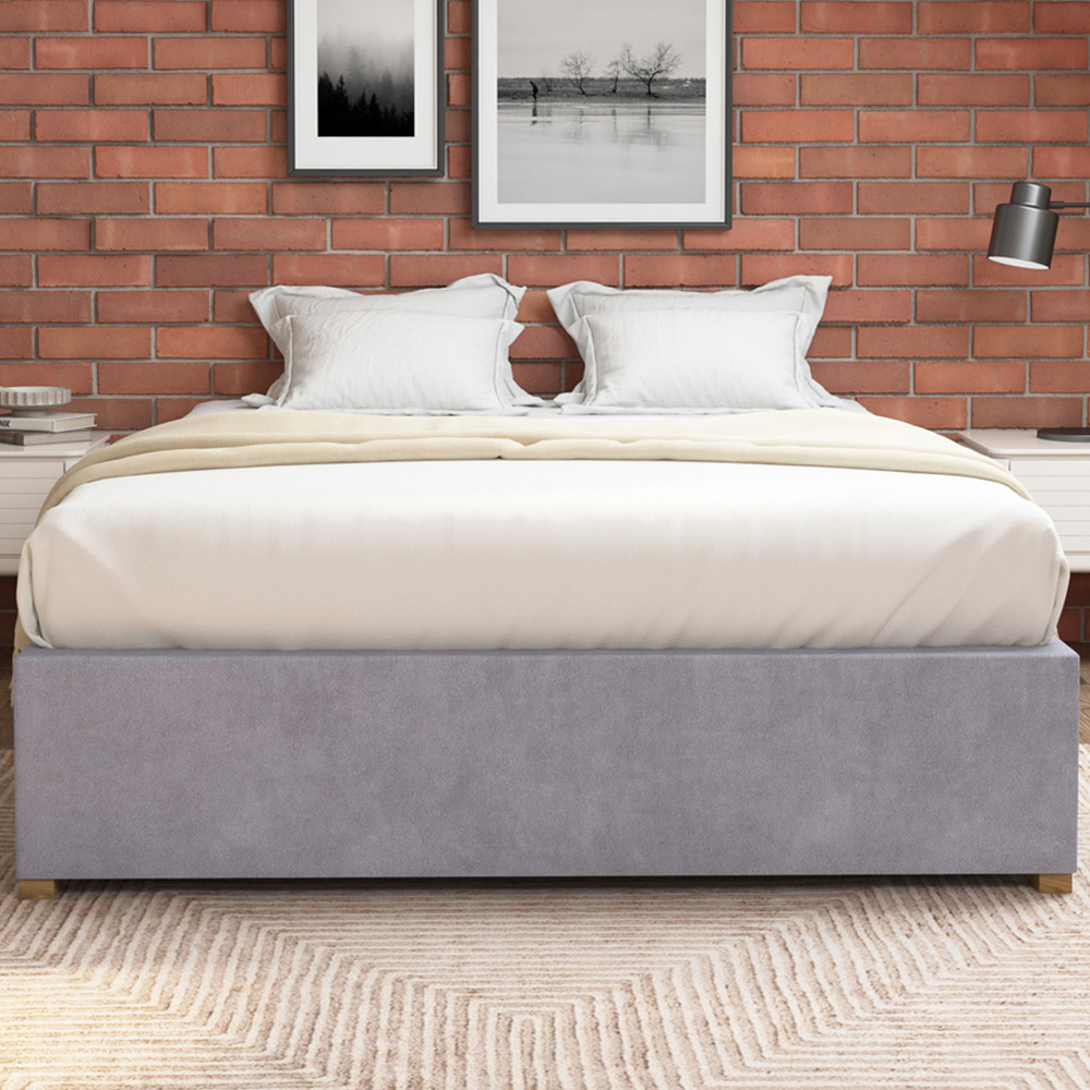 Aspire Furniture Double Silver Plush Platform Ottoman Bed Image 3