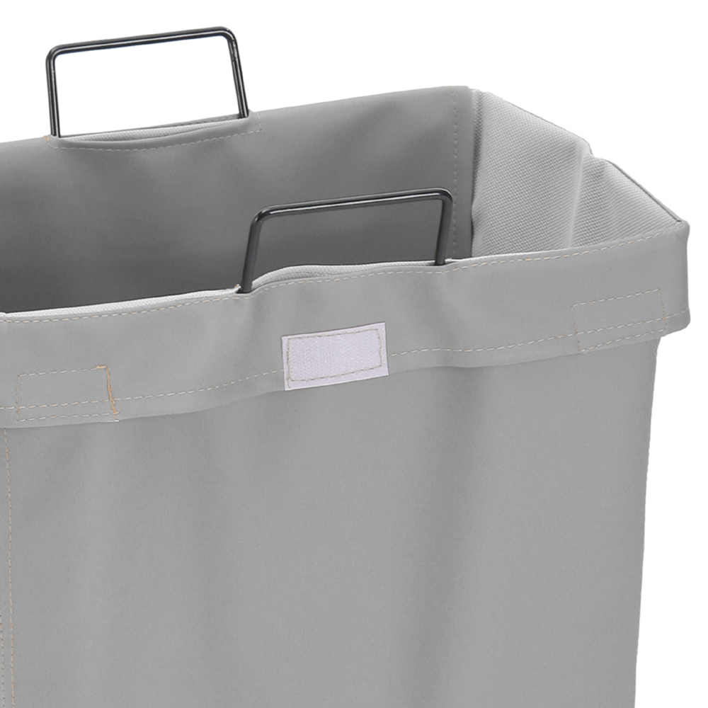 Living and Home Grey Metal Frame PU Leather Collapsible Laundry Basket with Lid Image 3