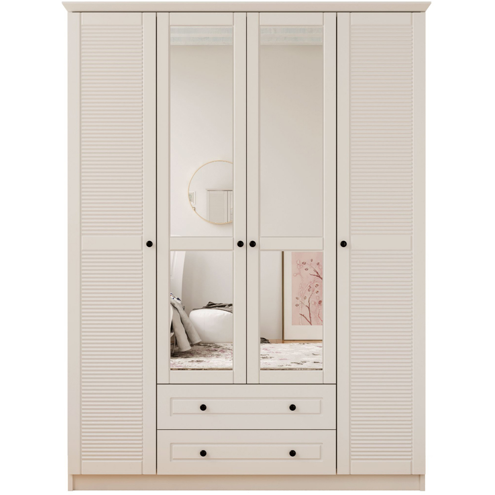 Evu VOLET 4 Door 2 Drawer White XL Mirrored Wardrobe Image 3
