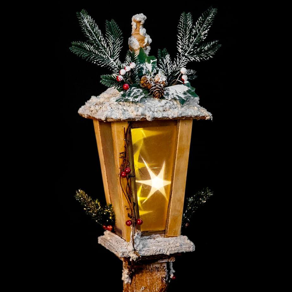 Shatchi Warm White LED Brown Wooden Lamppost with Rotating Stars Image 3