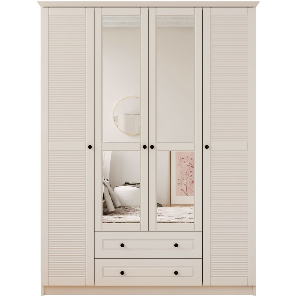 Evu VOLET 4 Door 2 Drawer White Mirrored Wardrobe Image 3