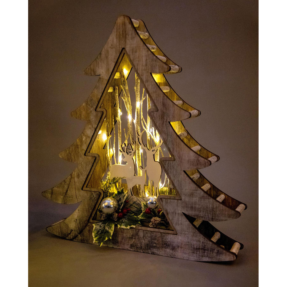 Shatchi Wooden LED Christmas Tree Reindeer Scene 48cm Image 2