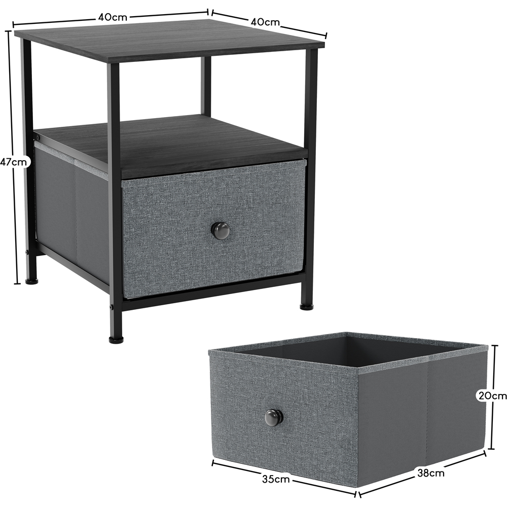 Vida Designs Chorley Single Drawer Single Shelf Grey and Black Fabric Bedside Table Image 8