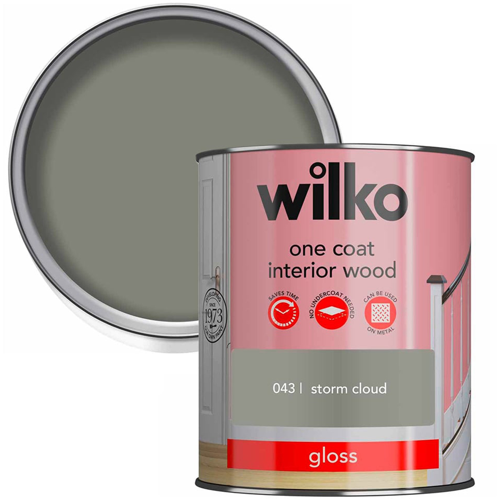 Wilko One Coat Interior Wood Storm Cloud Gloss Paint 0.75L Image 1