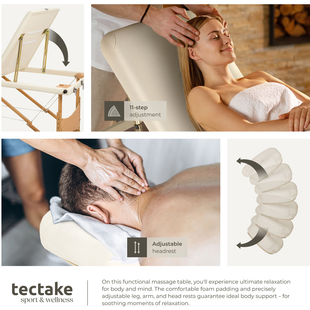 Massage Table - 3-zone bed, wooden frame, bolsters, carry bag, head & armrests - Beige Image 6