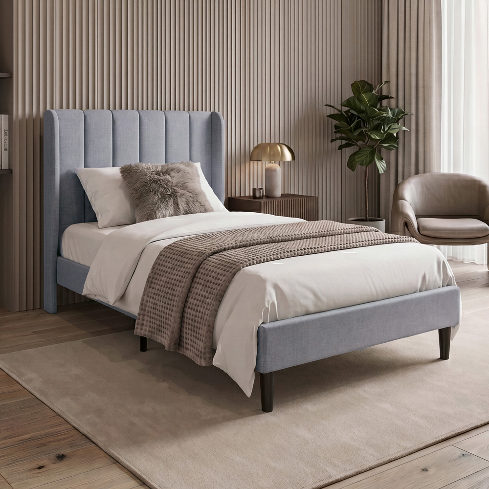 VIDA DESIGNS Vianna Single Light Grey Linen Fabric Bed with Memory Foam Bonnell Spring Mattress Image 8